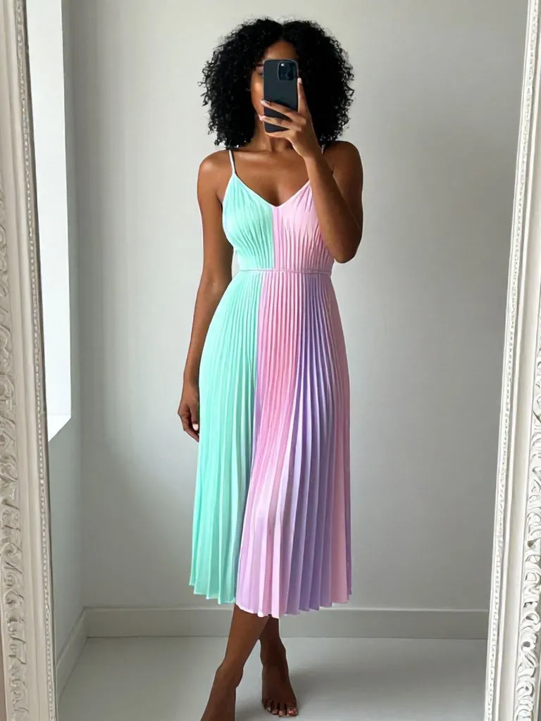 A pleated pastel midi dress in mint and pink for 15 Senior Brunch Outfit Ideas For Black Women.