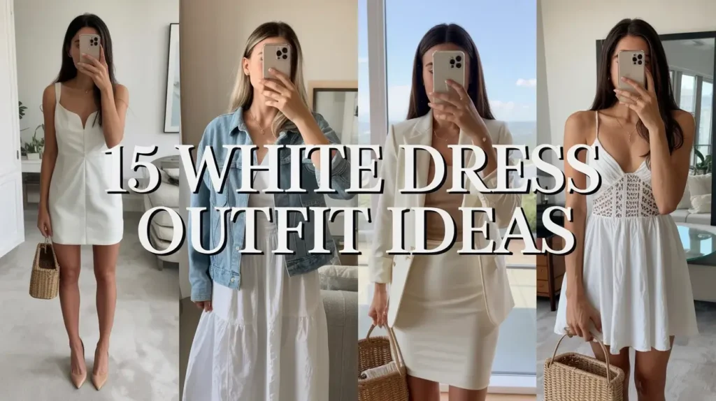 A stylish collage showcasing various 15 White Dress Outfit Ideas for every season and occasion.