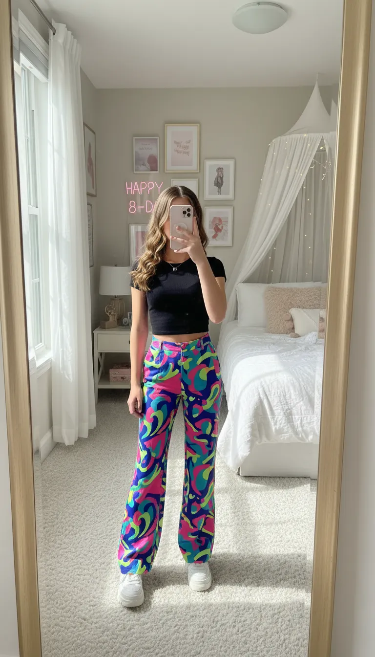 Patterned pants and a solid top, artsy aesthetic for 15th Birthday Outfit Ideas