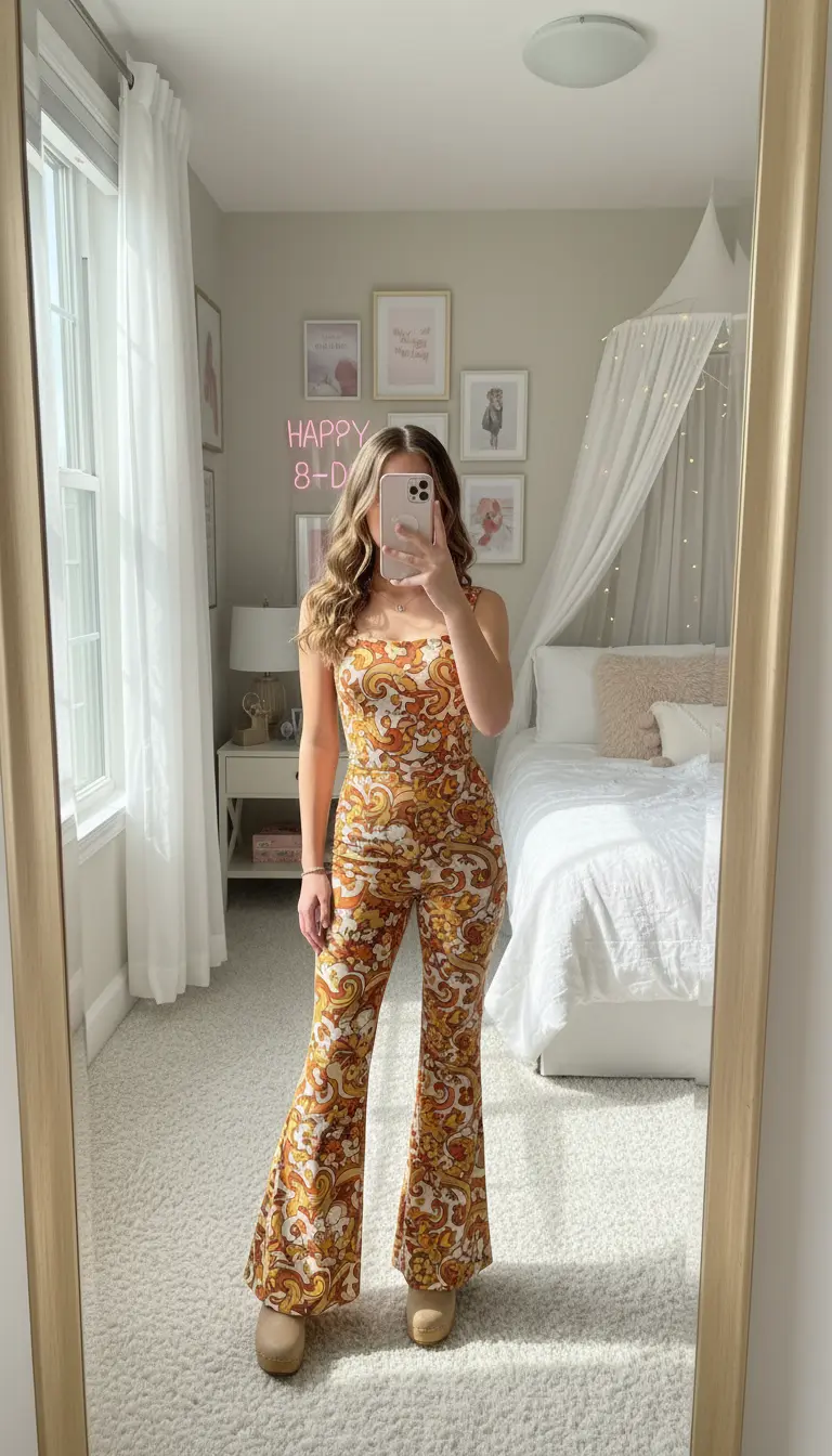 Vintage-inspired jumpsuit, bringing retro vibes to 15th Birthday Outfit Ideas