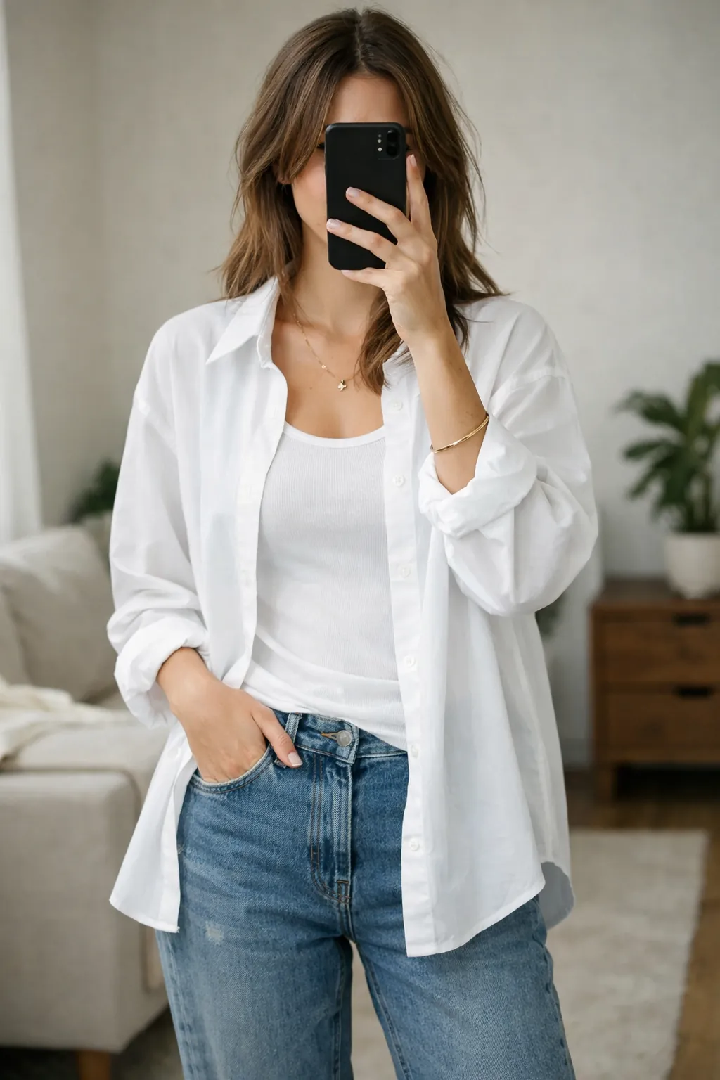 Oversized Shirt, Unbuttoned & Tank Top