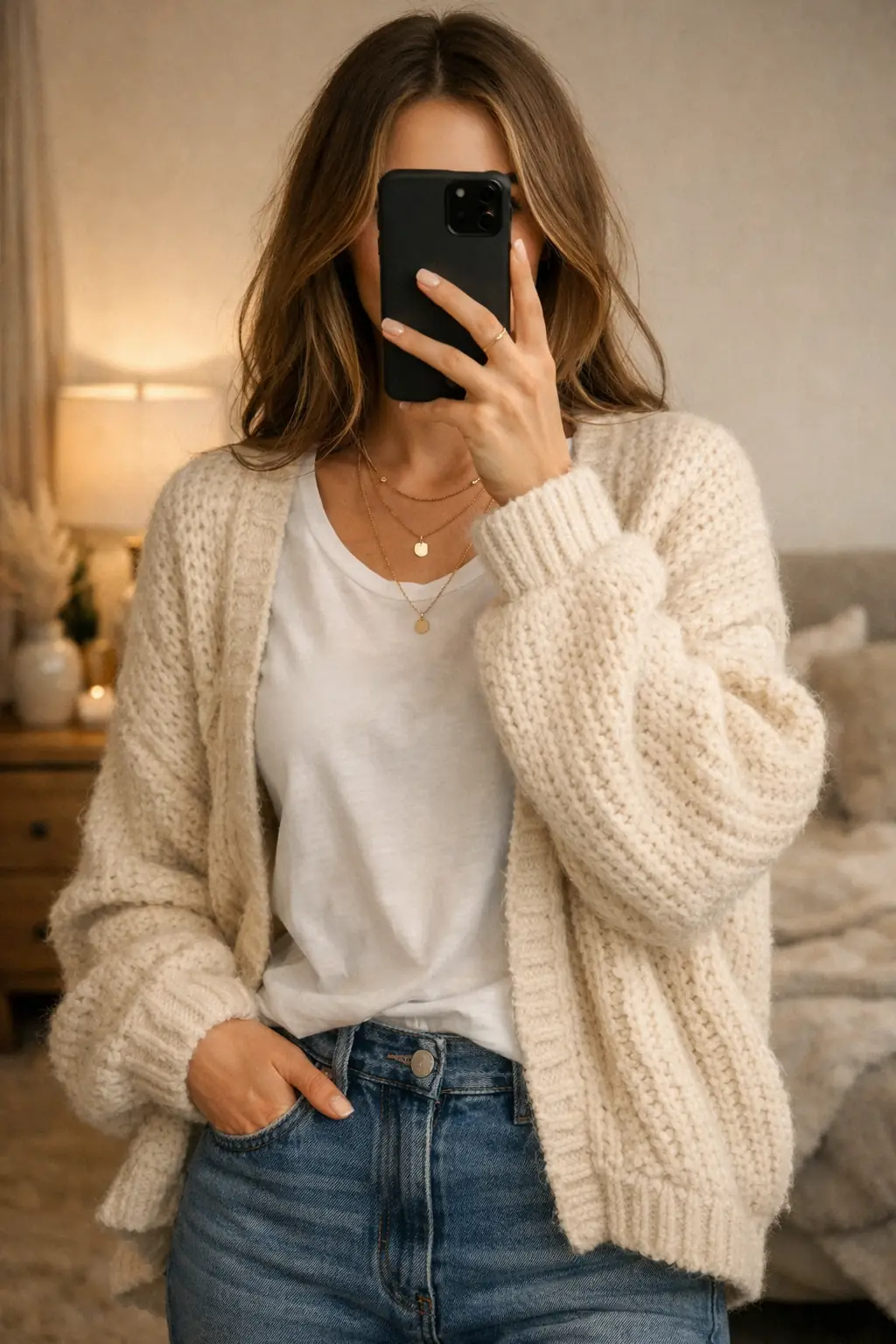 Classic Cardigan & Delicate Jewelry