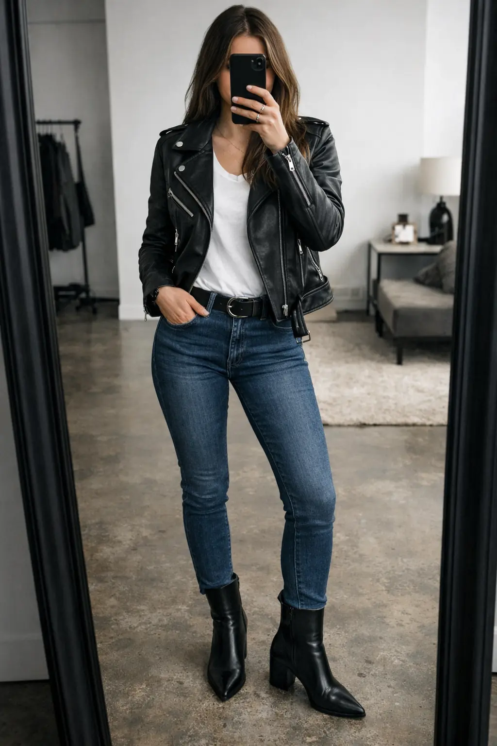 Leather Jacket & Ankle Boots