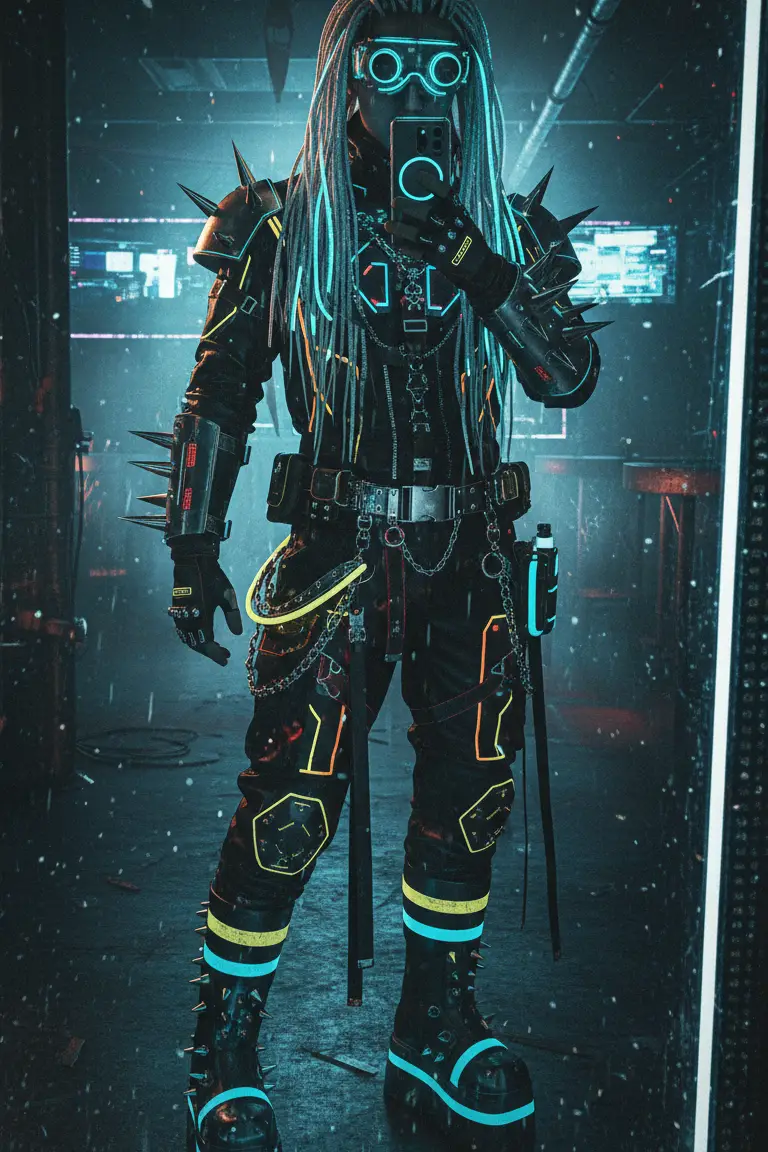 Neon accents and platform boots, a futuristic take on 15 Goth Outfit Ideas.
