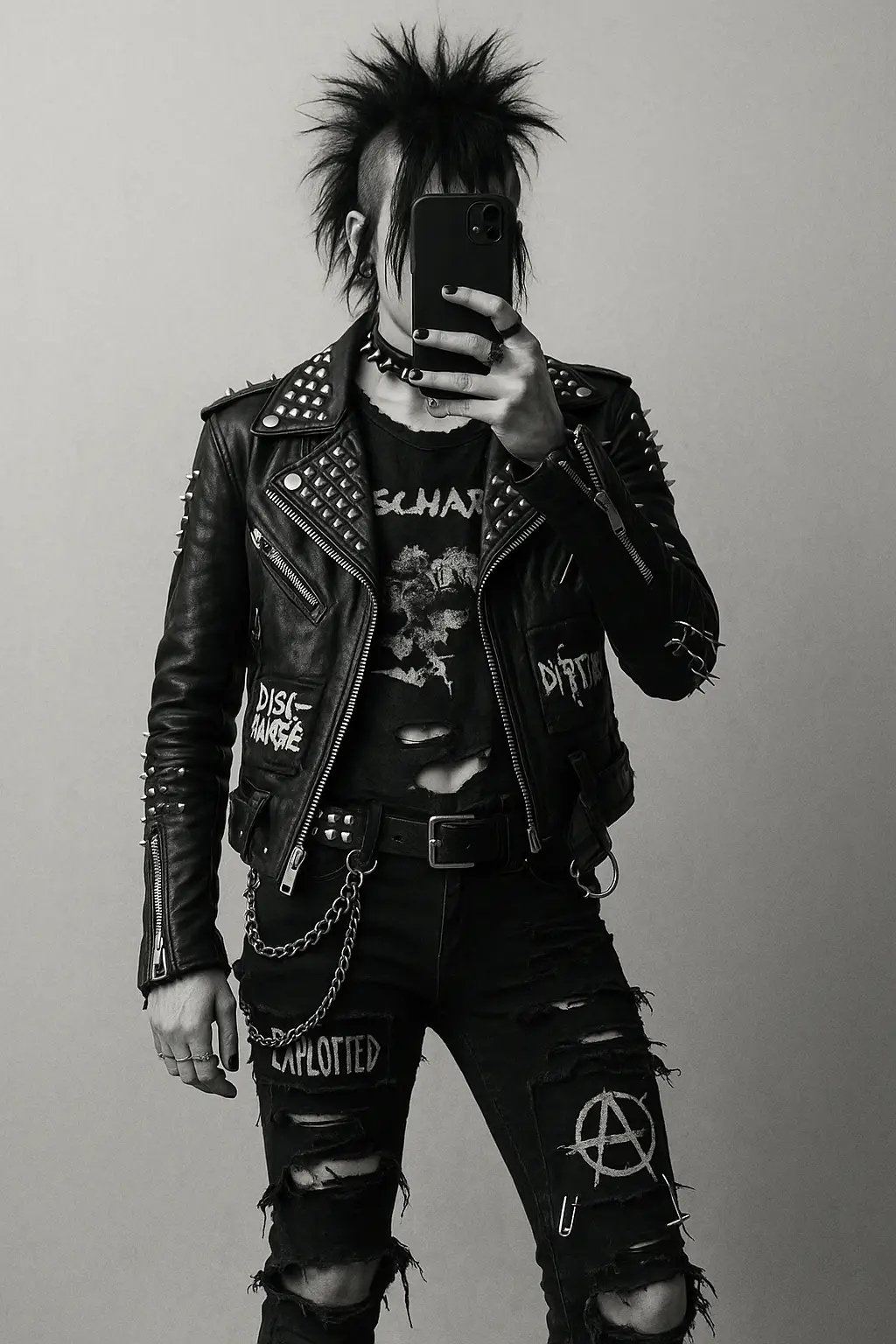 Studded leather and heavy boots, a rebellious choice for 15 Goth Outfit Ideas.

