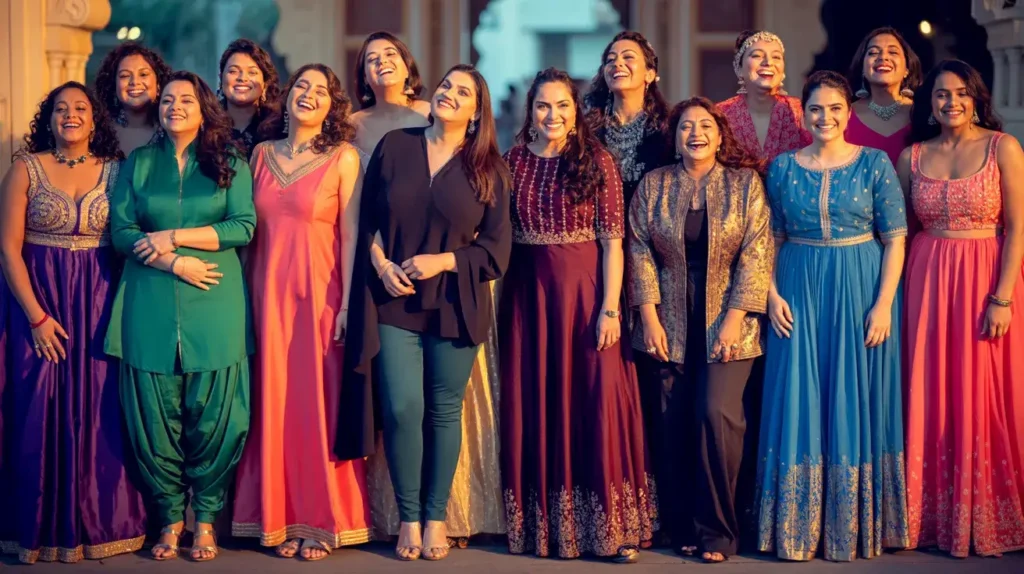 Beautiful Indian outfit ideas for plus-size women showcasing diverse traditional styles