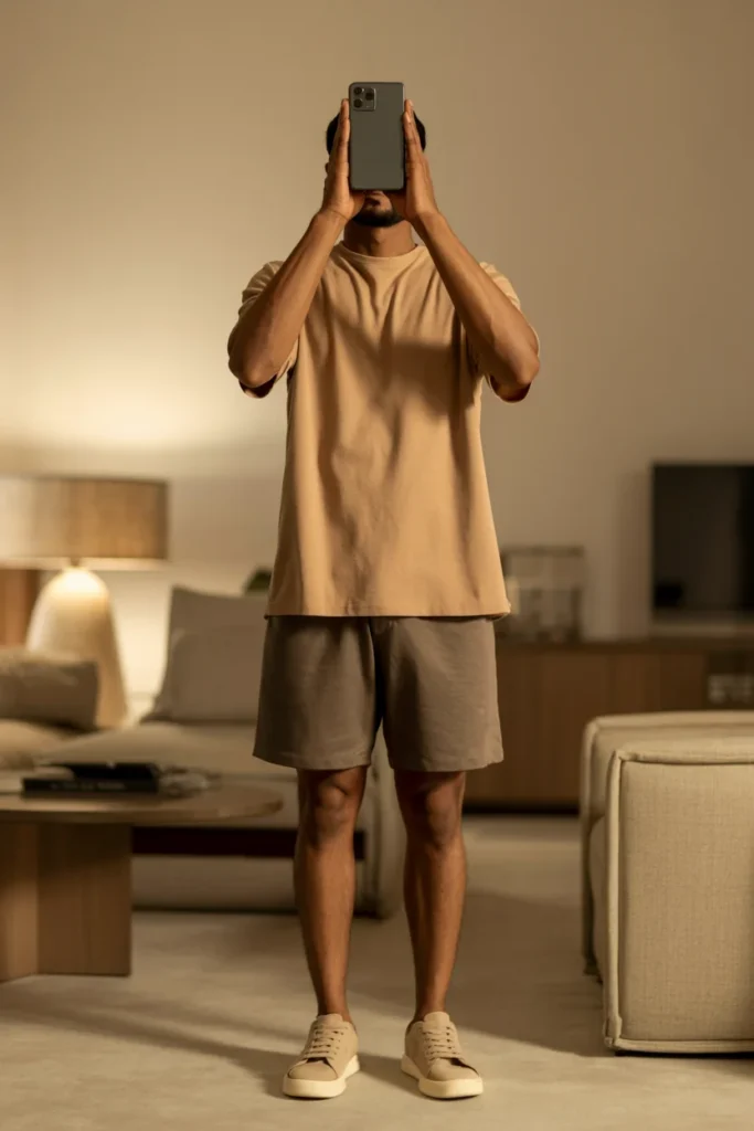 Neutral tonal layers and baggy fits showcasing relaxed Summer Streetwear Outfits for Men.