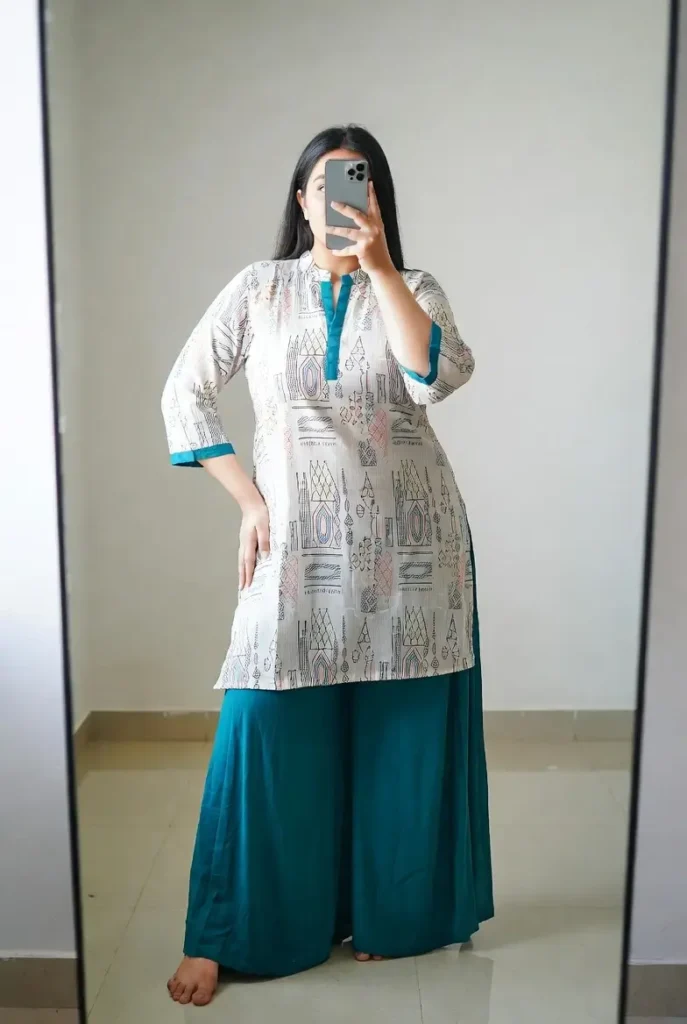 Straight-cut kurti with palazzo pants - comfortable Indian outfit ideas for plus-size women