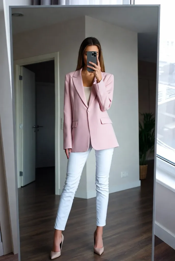 White Jeans + Blazer + Heels for summer