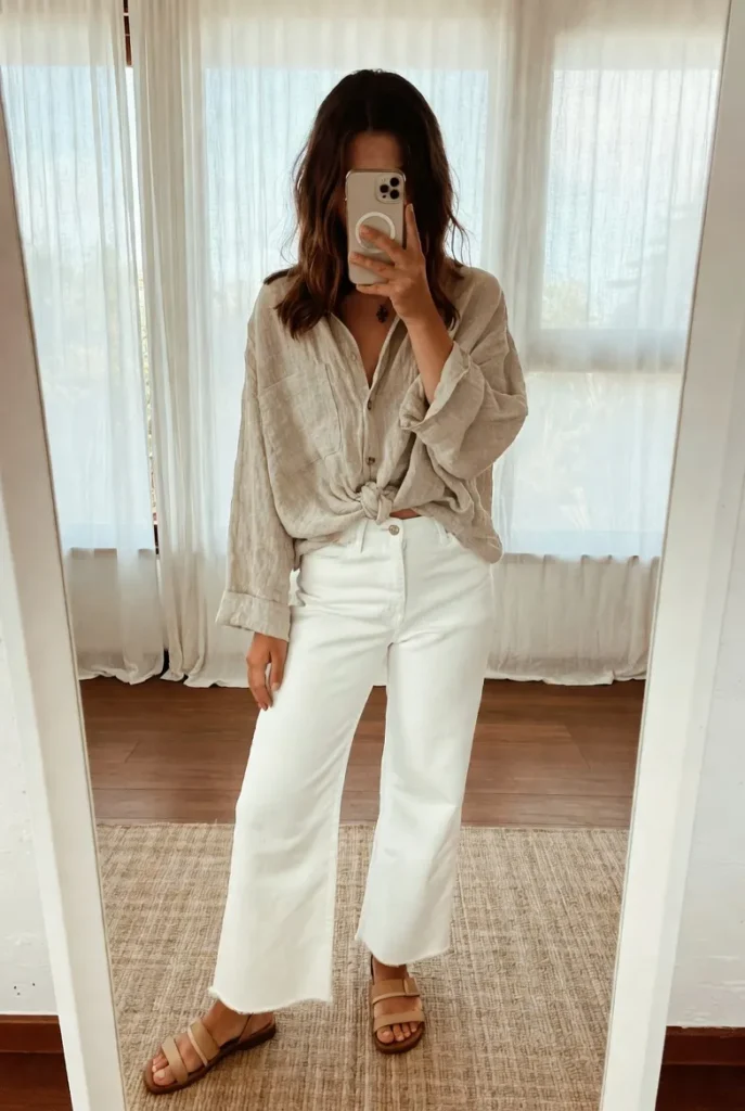 White Jeans + Linen Shirt