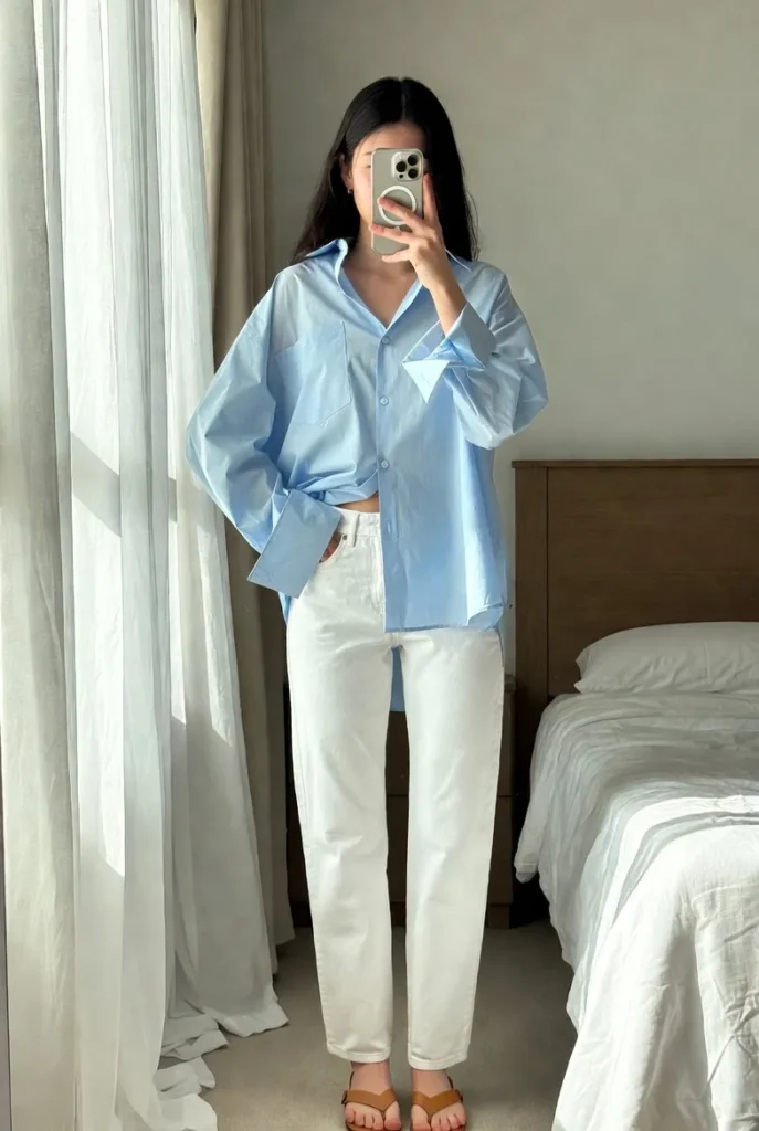 White Jeans + Oversized Button-Down