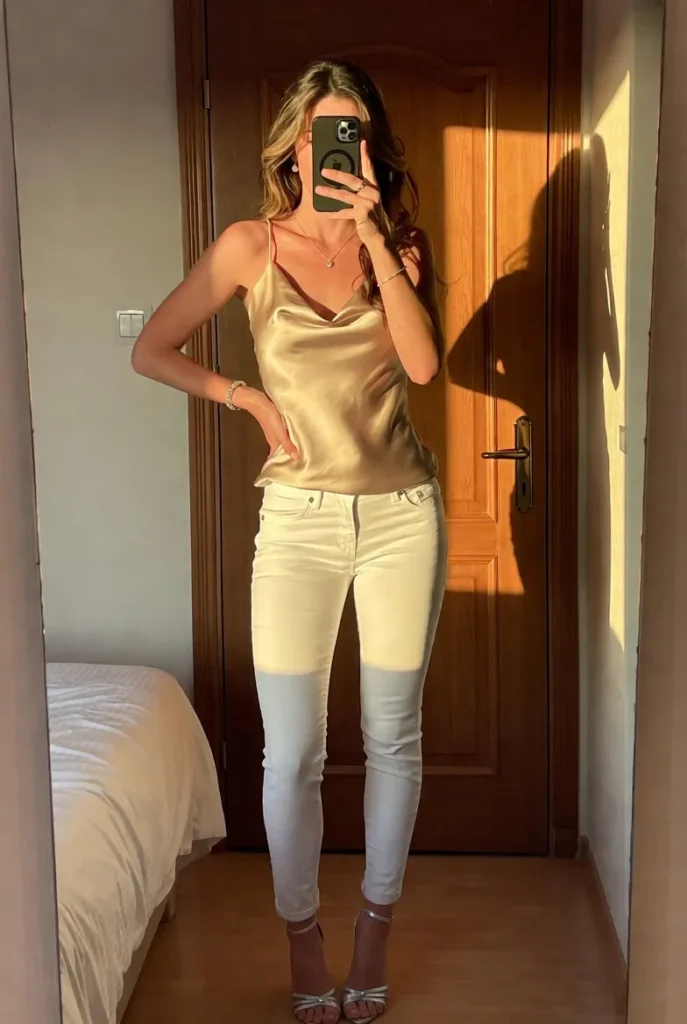 White Jeans + Silk Camisole for summers