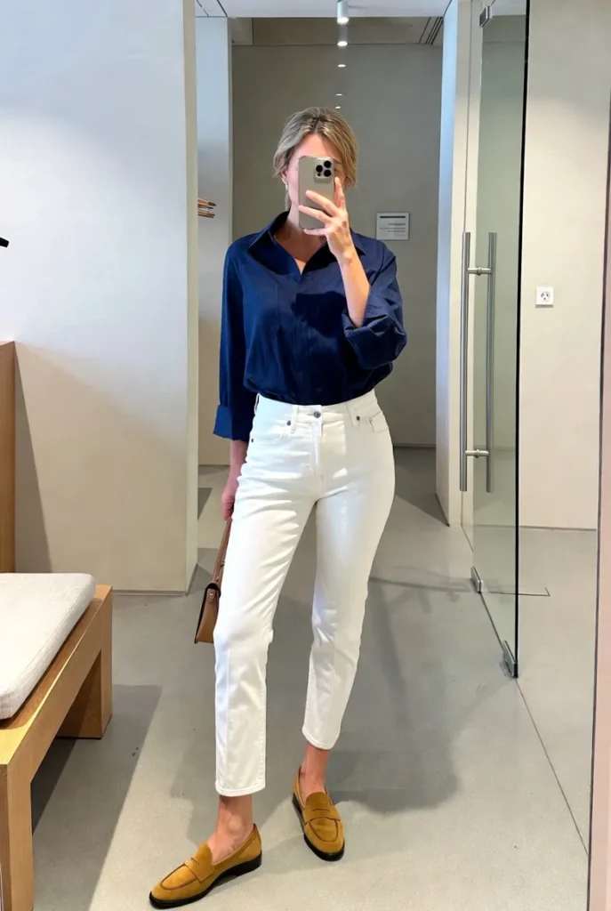 White Jeans + Structured Top