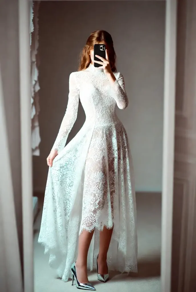 Elegant white lace dress paired with metallic heels, a top pick for 15 White Dress Outfit Ideas.
