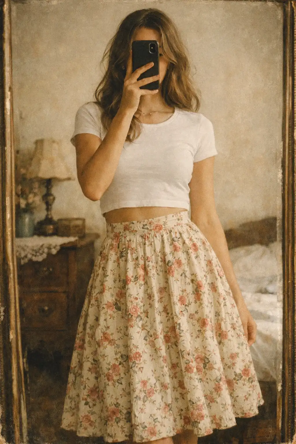 Vintage Vibes: A-Line Midi Skirt & Crop Top