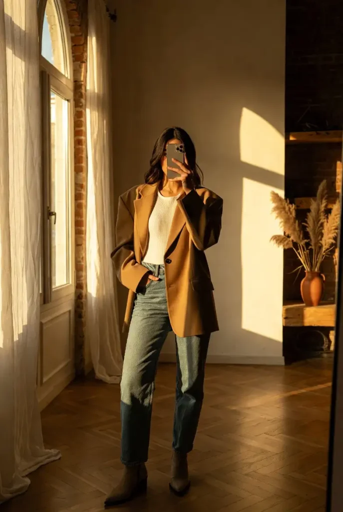 10 Trendy Fall Birthday Outfit Ideas for Women: collage of warm-toned fall looks in mustard, rust, burgundy, and forest green