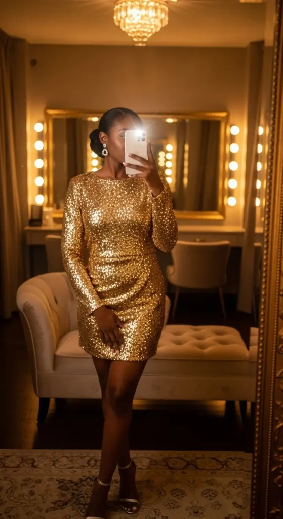 Sparkling gold sequin mini dress for Birthday Girl Outfit Ideas for Black Women