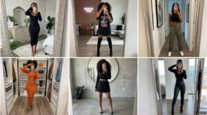 Collage of stylish mirror selfies showcasing various Black Women Baddie Outfit Ideas in different trendy looks.