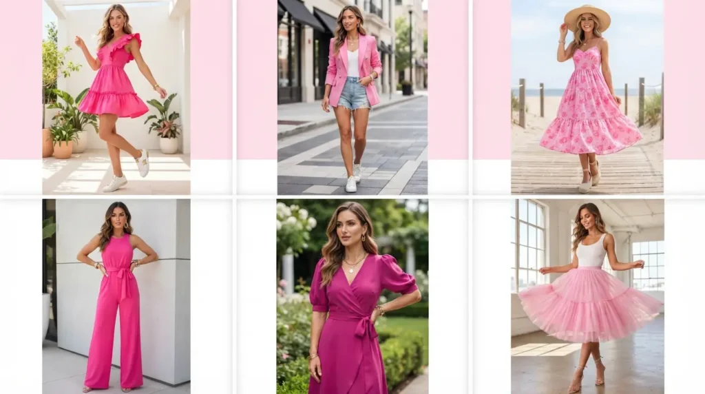 Easy Summer Barbie Outfit Ideas: pink dresses, blazer, jumpsuit, and tulle skirt looks
