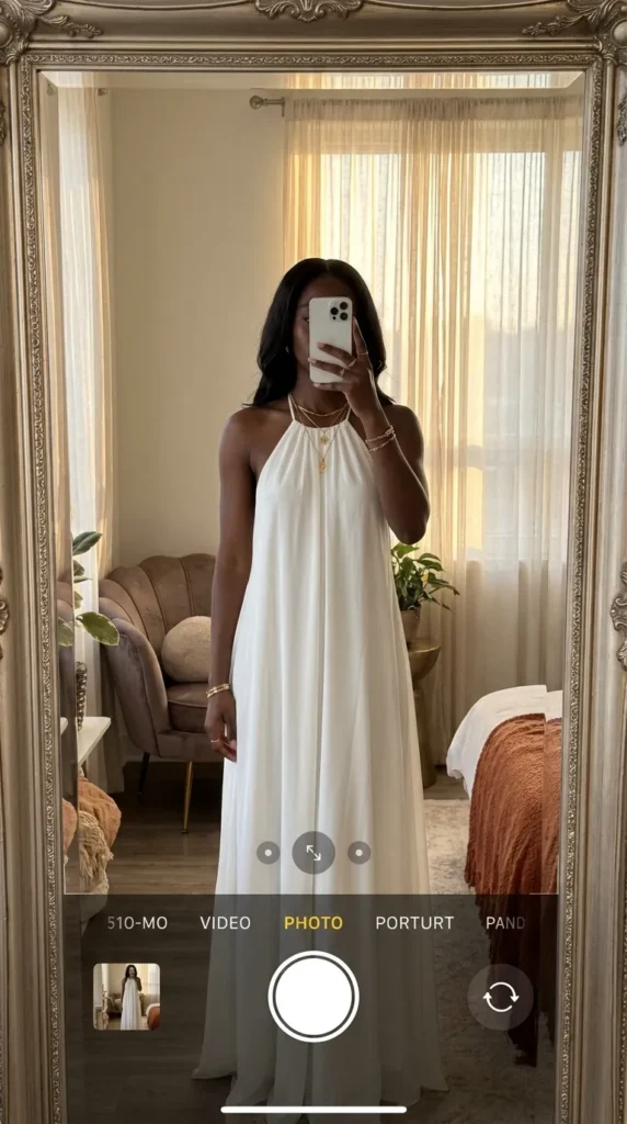 White halter maxi dress, flowy All White Outfits for Black Women summer outfit