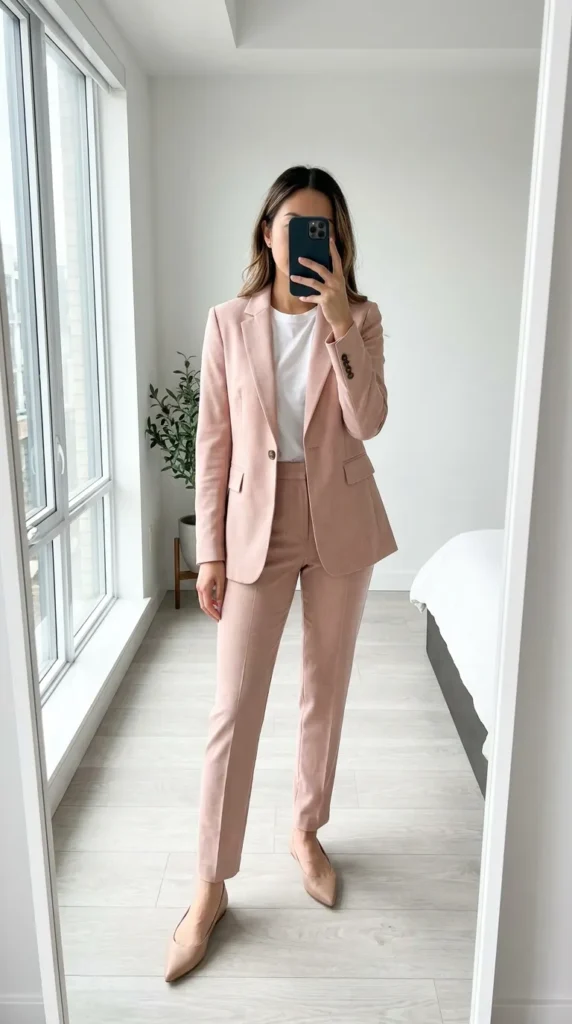 Woman in rose pink midi slip dress with cream cardigan – All Pink Outfit Ideas
