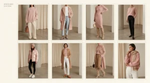 Light Pink Outfit Ideas for Winter shown in a stylish collage of eight cozy pink looks.