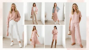 Collage of six stylish light pink outfits for women in various looks – Light Pink Outfit Ideas for Women