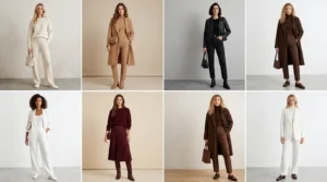 Eight stylish monochrome looks in neutral tones displayed in grid. Monochrome Outfit Ideas That Make Getting Dressed Ridiculously Easy